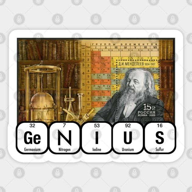 Genius Dmitri Mendeleev Sticker by firstsapling@gmail.com